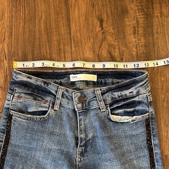 ZARA Z1975 Distressed Denim Jeans with Rhinestones Hem - Picture 6 of 12